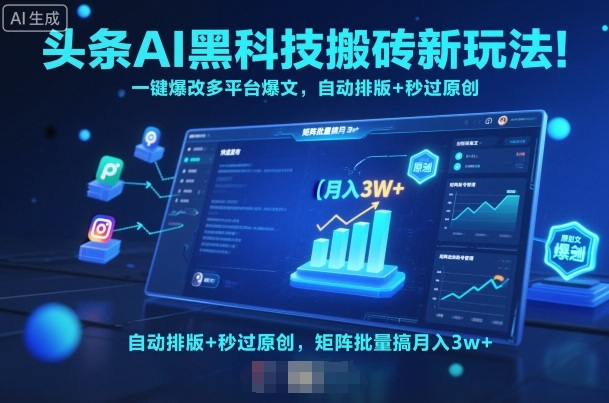 头条AI黑科技搬砖新玩法！一键爆改多平台爆文，自动排版+秒过原创，矩阵批量搞月入3w+【揭秘】-洛柒笔记