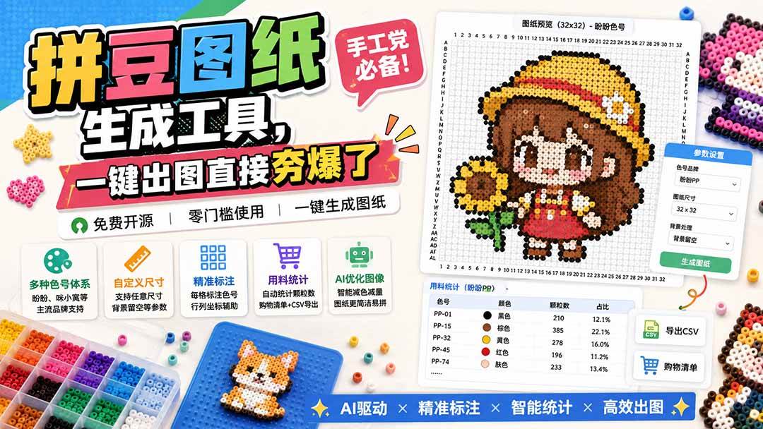 （20084期）拼豆图纸生成工具，手工党必备！一键出图直接夯爆了-洛柒笔记