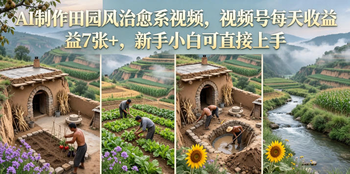 AI制作田园风治愈系视频，视频号每天收益7张+，新手小白可直接上手-洛柒笔记
