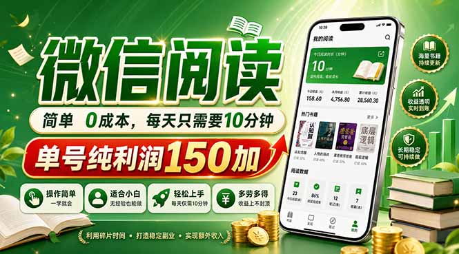 最新微信阅读，每日10分钟，单号利润150+，可批量放大操作，简单0成本-洛柒笔记