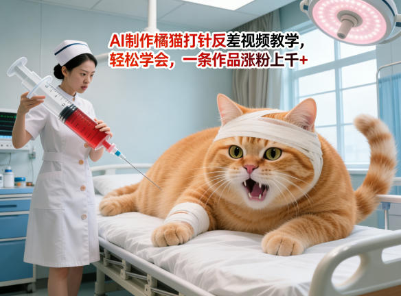 AI制作橘猫打针反差视频教学，轻松学会，一条作品涨粉上千+-洛柒笔记
