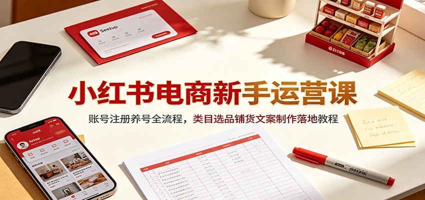 小红书电商新手运营课：账号注册养号全流程，类目选品铺货文案制作落地教程-洛柒笔记