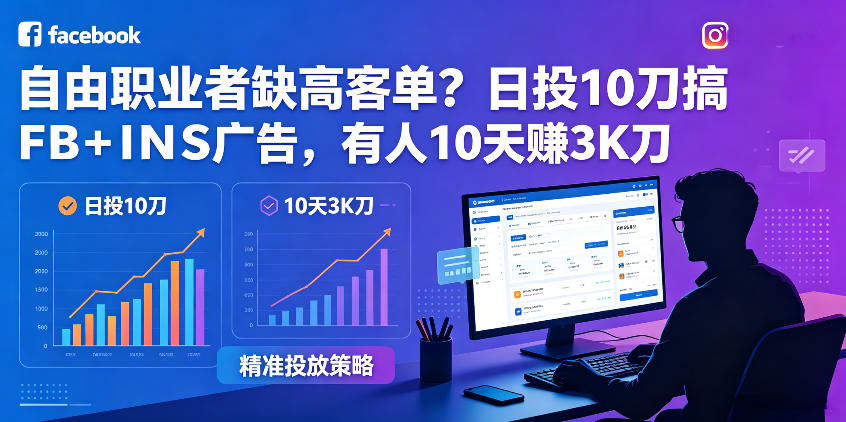 自由职业者缺高客单？日投10刀搞FB+INS广告，有人10天赚3K刀！【原创双语字幕】-洛柒笔记