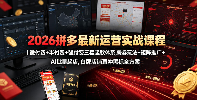 2026拼多多最新运营实战课程｜微付费+半付费+强付费三套起款体系，叠券玩法+矩阵推广+AI批量起店，白牌店铺直冲黑标全方案-洛柒笔记