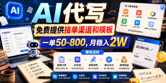 AI代写，免费提供接单渠道和模板，一单50-800，月稳入2W【揭秘】-洛柒笔记