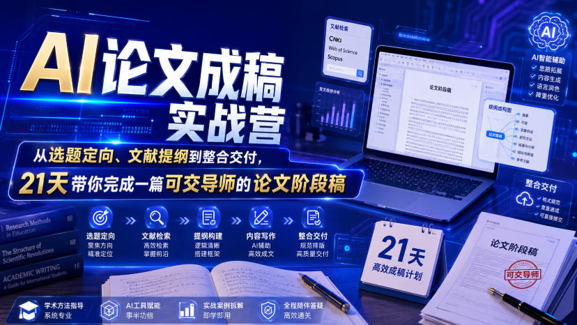 AI论文成稿实战营，从选题定向、文献提纲到整合交付，21天带你完成一篇可交导师的论文阶段稿-洛柒笔记