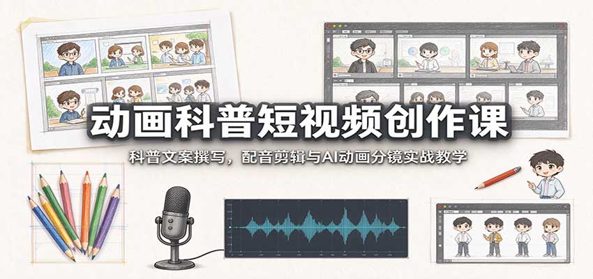 动画科普短视频创作课：科普文案撰写，配音剪辑与AI动画分镜实战教学-洛柒笔记