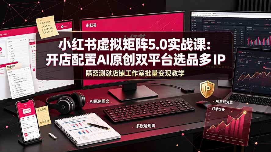 （19521期）小红书虚拟矩阵5.0实战课：开店配置｜AI原创｜双平台选品｜多IP隔离｜测怼店铺工作室批量变现实操教学-洛柒笔记