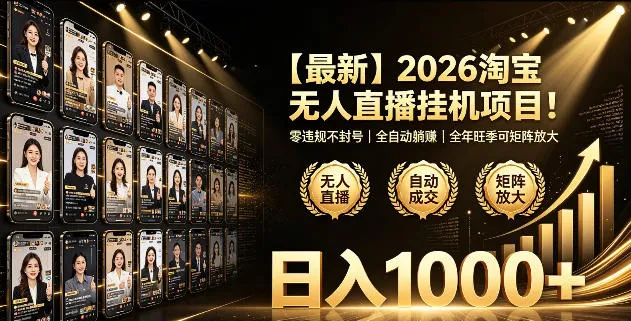 2026淘宝无人直播挂播项目！零违规不封号，全自动躺賺，全年旺季可矩阵放大，日入1000+-洛柒笔记