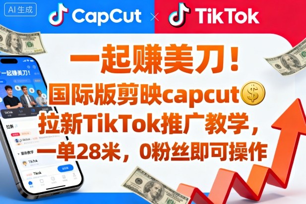 一起賺美刀！国际版剪映capcut拉新TikTok推广教学，一单28米，0粉丝即可操作（附推广入口和教学）-洛柒笔记
