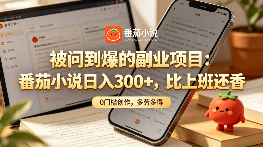 家人们！终于找到不用动脑子的副业了，番茄小说日入 300+-洛柒笔记