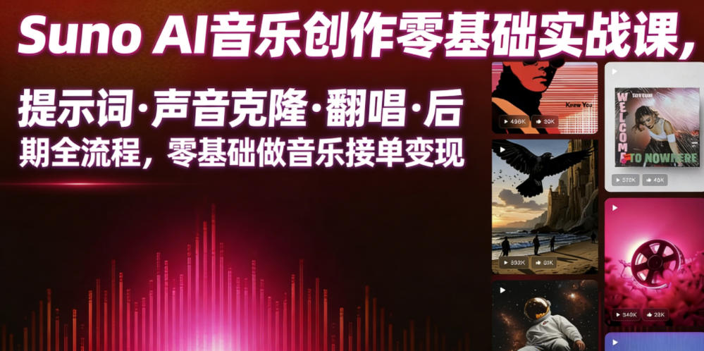 Suno AI音乐创作实战课，提示词・声音克隆・翻唱・后期全流程，零基础做音乐接单变现-洛柒笔记