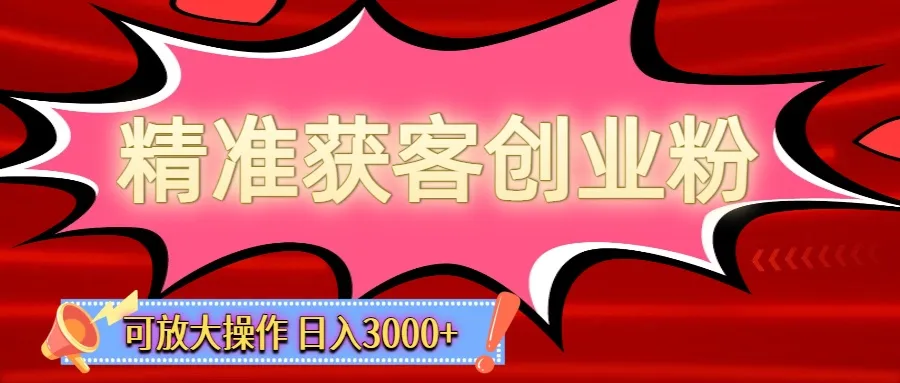 精准获客创业粉轻松变现，操作简单可放大，单日轻松3000+-洛柒笔记