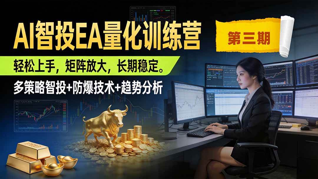 （19737期）AI智投EA量化训练营第三期，多策略智投+防爆技术+趋势分析 ，小白轻松上手，矩阵放大，长期稳定，日入500U。