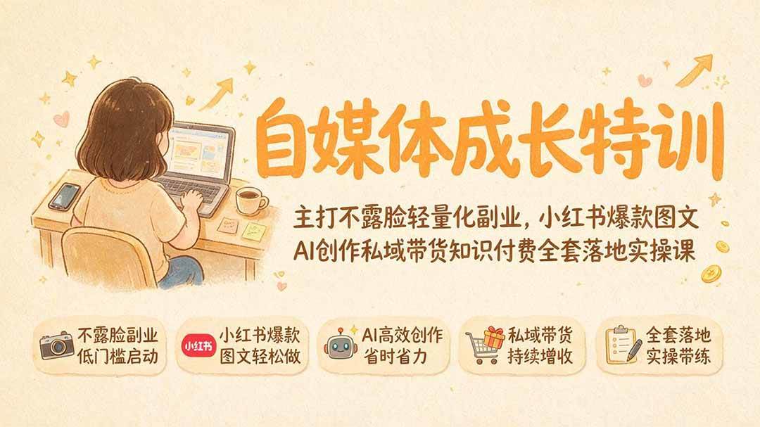 （19584期）自媒体成长特训｜主打不露脸轻量化副业，小红书爆款图文AI创作私域带货知识付费全套落地实操课-洛柒笔记