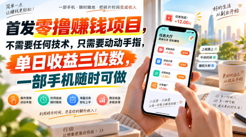 首发零撸賺钱项目，不需要任何技术，只需要动动手指，单日收益三位数，一部手机随时可做【揭秘】-洛柒笔记