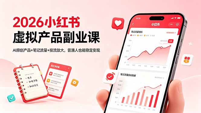 （18449期）2026小红书虚拟产品副业课，AI原创产品+笔记流量+投流放大，普通人也能稳定变现-洛柒笔记