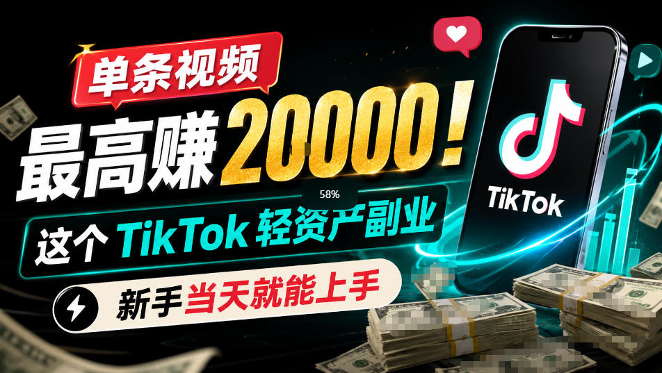 单条视频最高賺2W!这个TikTok轻资产副业,新手当天就能上手