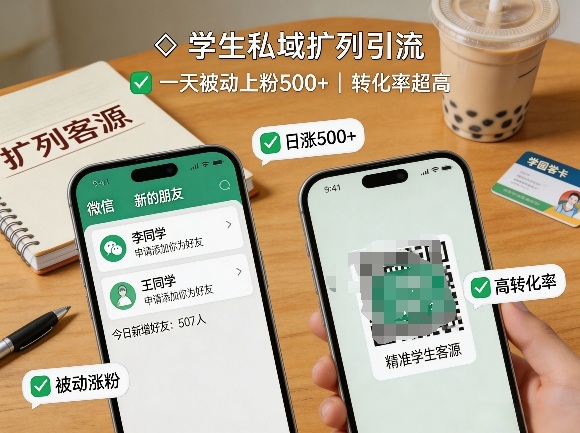 学生私域扩列引流，一天被动上粉500+，转化率超高-洛柒笔记