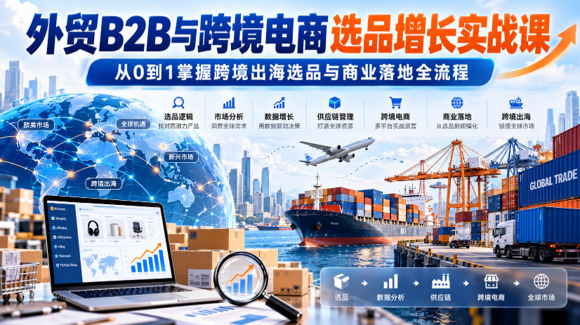 外贸B2B与跨境电商选品增长实战课，从0到1掌握跨境出海选品与商业落地全流程-洛柒笔记
