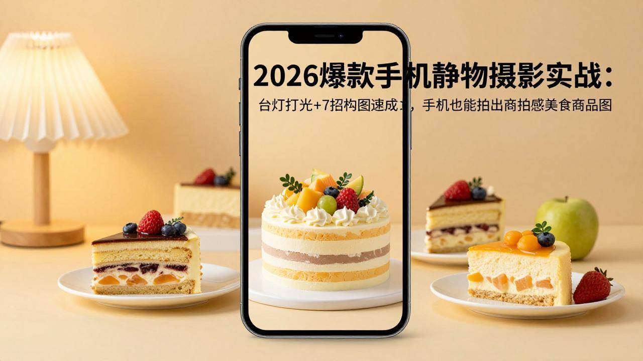 （17960期）2026爆款手机静物摄影实战：台灯打光+7招构图速成，手机也能拍出商拍感美食商品图-洛柒笔记