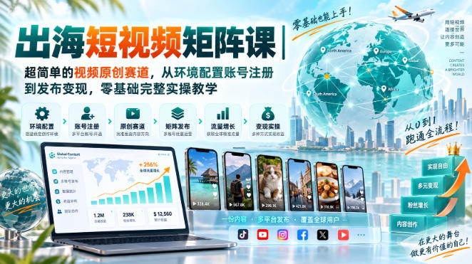 出海短视频矩阵课｜超简单的视频原创赛道，从环境配置账号注册到发布变现，零基础完整实操教学-洛柒笔记
