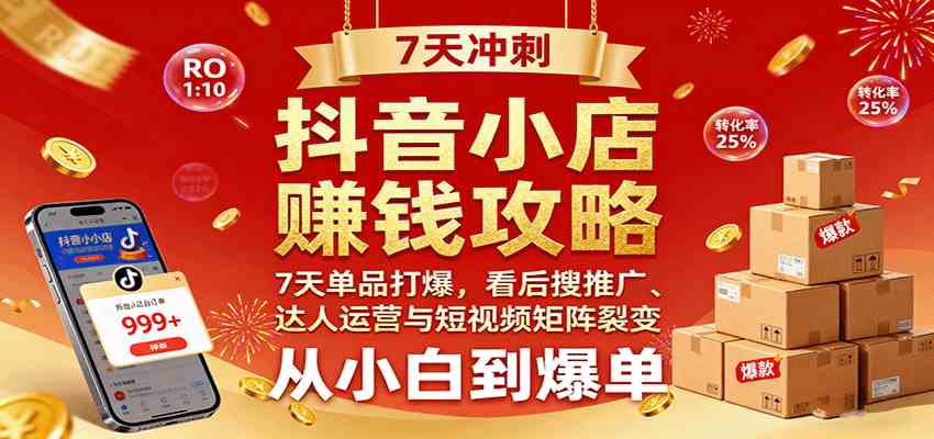 抖音小店赚钱攻略：7天单品打爆技巧，看后搜推广、达人运营与短视频矩阵裂变实战-洛柒笔记