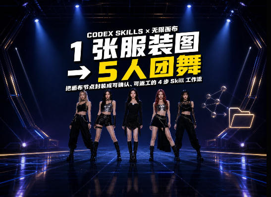 一张服装图生成五人团舞视频：我把 Codex+无限画布工作流做成了Skill-洛柒笔记