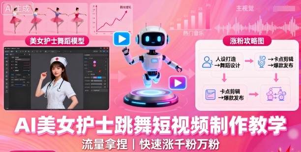 AI美女护士跳舞短视频制作教学，流量拿捏，快速涨千粉万粉【提示词+视频教程】-洛柒笔记