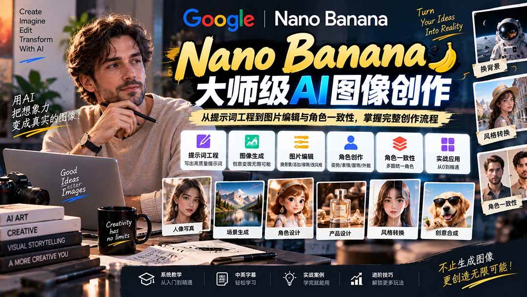 （20609期）【无水印】Nano Banana大师级AI图像实战课：从提示词工程到图片编辑与角色一致性，掌握完整创作流程-洛柒笔记
