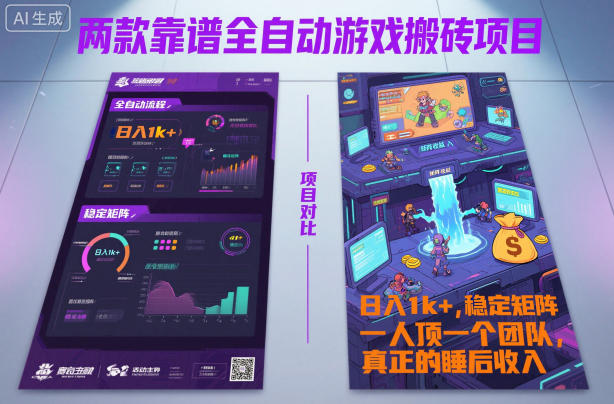 两款靠谱全自动游戏搬砖项目，日入1k+，稳定可矩阵，一人顶一个团队，真正的睡后收入【揭秘】