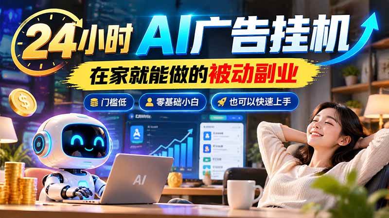 （21118期）24小时AI广告挂机｜在家就能做的被动副业，门槛低，零基础小白也可以快速上手-洛柒笔记