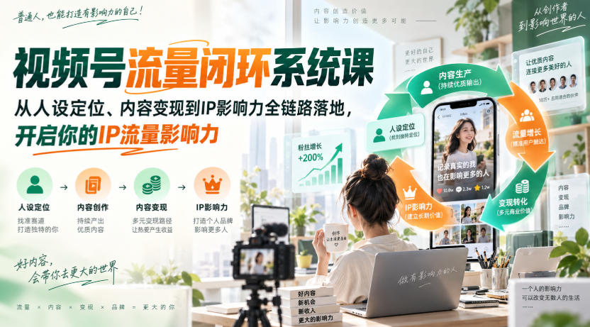 视频号流量闭环系统课，从人设定位、内容变现到IP影响力全链路落地，开启你的IP流量影响力-洛柒笔记