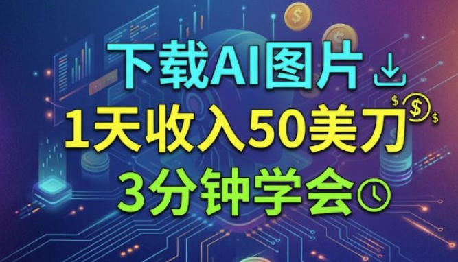 下载AI图片，1天收入50刀，3分钟学会的美刀项目-洛柒笔记