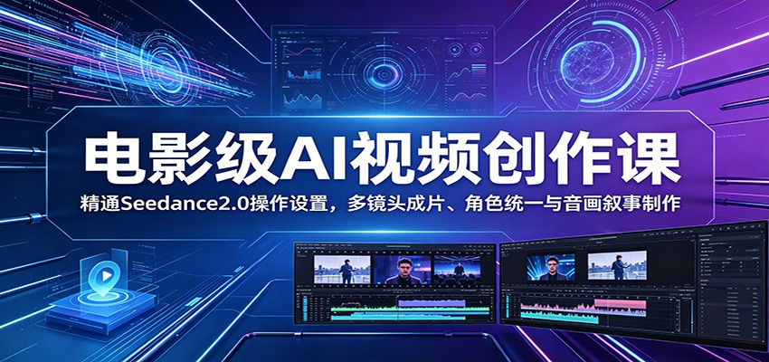 电影级AI视频创作课：精通Seedance2.0操作设置，多镜头成片、角色统一与音画叙事制作-洛柒笔记