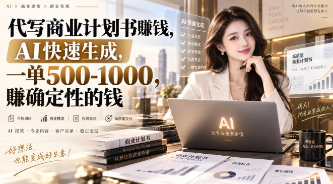代写商业计划书賺钱，AI快速生成，一单500-1K，賺确定性的钱-洛柒笔记