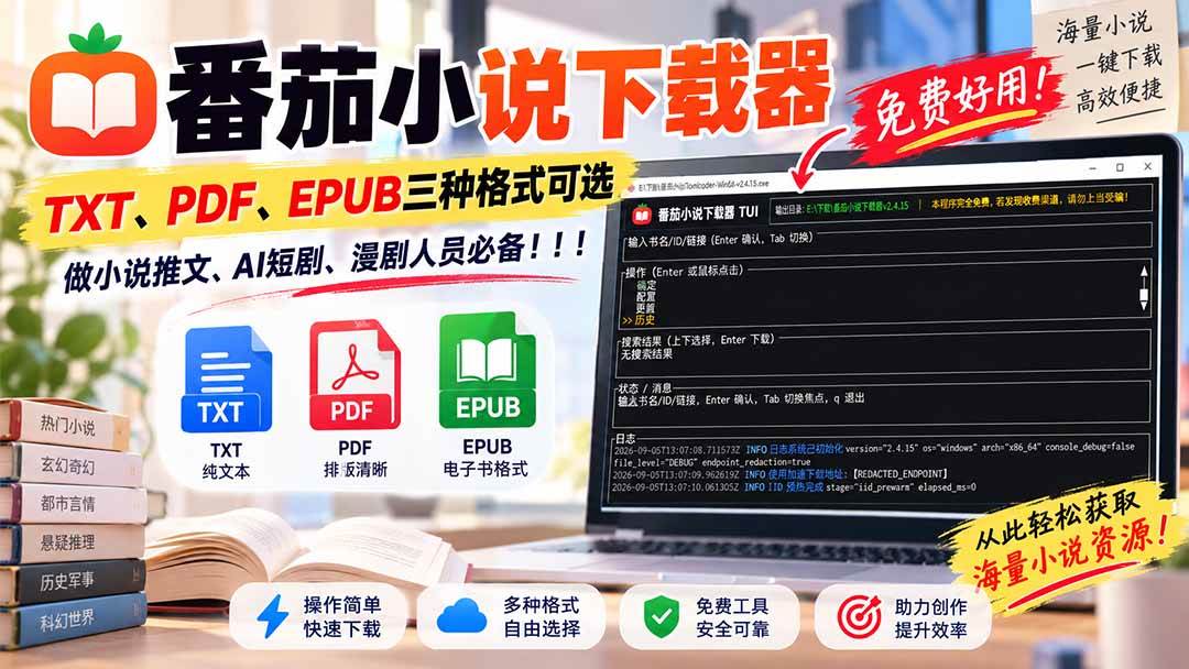 （20529期）番茄小说下载器，TXT、PDF、EPUB三种格式可选，做小说推文、AI短剧、漫剧人员必备！-洛柒笔记