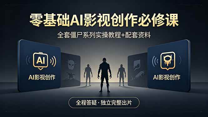 （18185期）零基础AI影视创作必修课，全套僵尸系列实操教程加配套资料，全程答疑带你独立完整出片-洛柒笔记