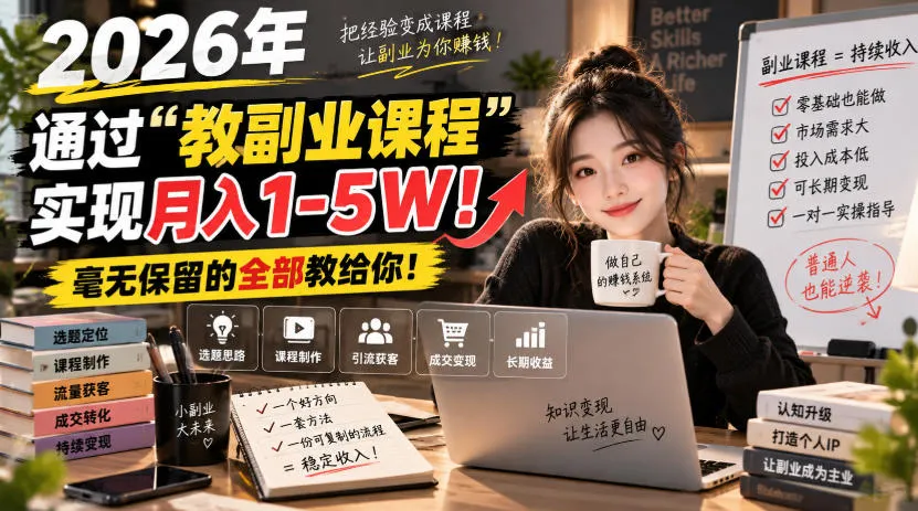 2026年通过“教副业课程”实现月入1-5W！毫无保留的全部教给你！-洛柒笔记