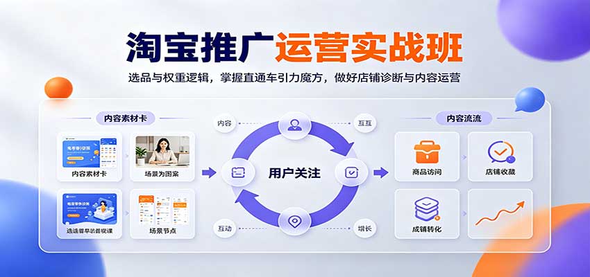 淘宝推广运营实战班：选品与权重逻辑，掌握直通车引力魔方，做好店铺诊断与内容运营-洛柒笔记