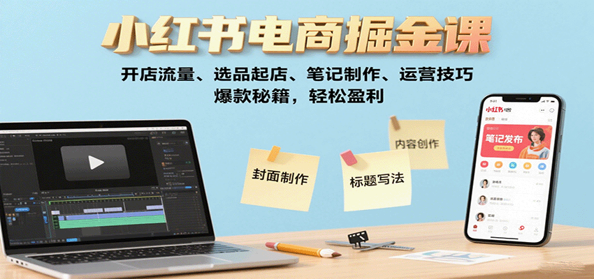 小红书电商掘金课：开店流量、选品起店、笔记制作、运营技巧，爆款秘籍，轻松盈利-洛柒笔记