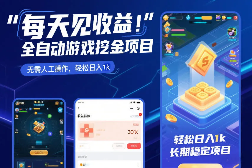 每天见收益，全自动游戏挖金项目，无需人工操作，轻松日入1k，长期稳定项目-洛柒笔记