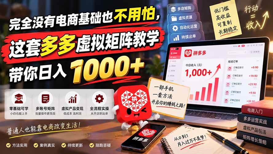 （20454期）完全没有电商基础也不用怕，这套多多虚拟矩阵教学带你日入 1000+-洛柒笔记