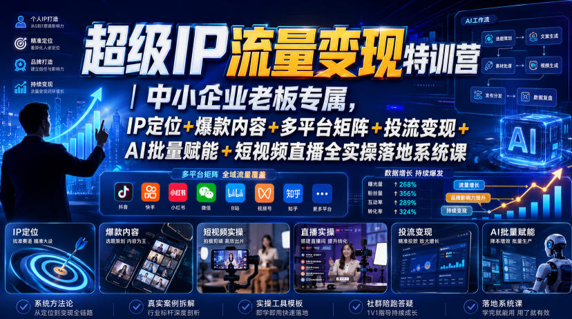超级IP流量变现特训营｜中小企业老板专属，IP定位+爆款内容+多平台矩阵+投流变现+AI批量赋能+短视频直播全实操落地系统课-洛柒笔记