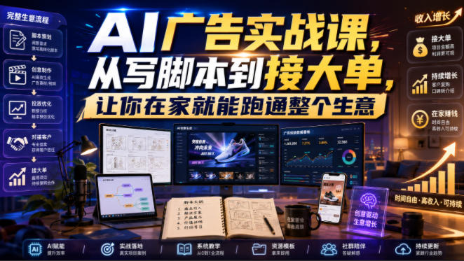 AI广告实战课，从写脚本到接大单，让你在家就能跑通整个生意【原创双语字幕】-洛柒笔记