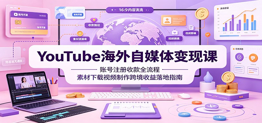 YouTube海外自媒体变现课：账号注册收款全流程，素材下载视频制作跨境收益落地指南-洛柒笔记