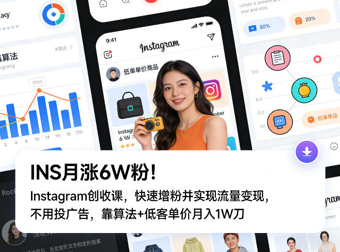 INS月涨6W粉！Instagram创收课，快速增粉并实现流量变现，不用用投广告，靠算法+低客单价月入1W刀-洛柒笔记