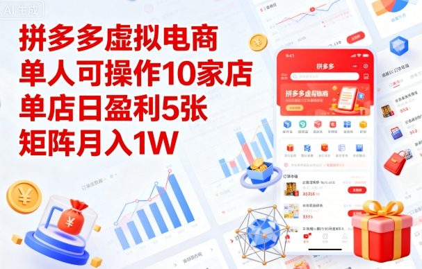 拼多多虚拟电商，单人可操作10家店，单店日盈利5张，矩阵月入1W+【揭秘】-洛柒笔记