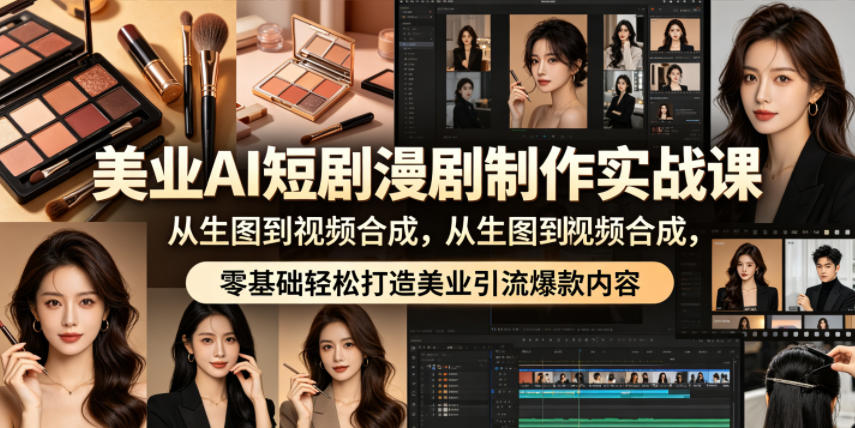 美业AI短剧漫剧制作实战课，从生图到视频合成，零基础轻松打造美业引流爆款内容-洛柒笔记