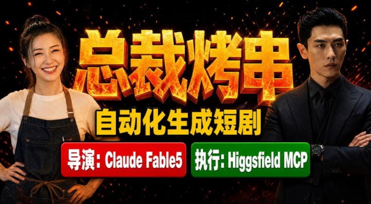 Claude Fable5担任导演+Higgsfield MCP落地执行｜《总裁烤串》真人质感短剧全自动AI生成全流程教学-洛柒笔记
